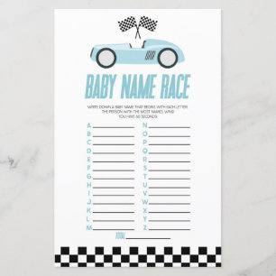 Blue Race Auto Naam Race Baby shower spel