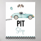Blue Race Auto Pit Stop Verjaardagsbord Poster (Voorkant)