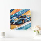 Blue Race Auto Waterverf Geel Vierkante Klok (Huis)