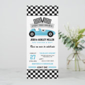 Blue Race Baby shower Ticket-uitnodiging (Staand voorkant)