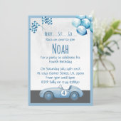 Blue Race Car 4th Birthday Party Invitation (Debout devant)
