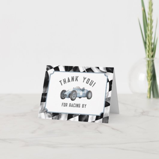 Blue Race Car Carte de remerciements fête d'annive (Devant)