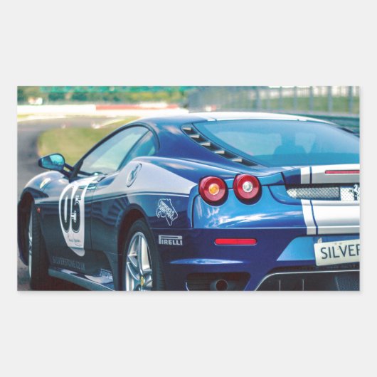 Blue Race Car Rechthoekige Sticker (Voorkant)