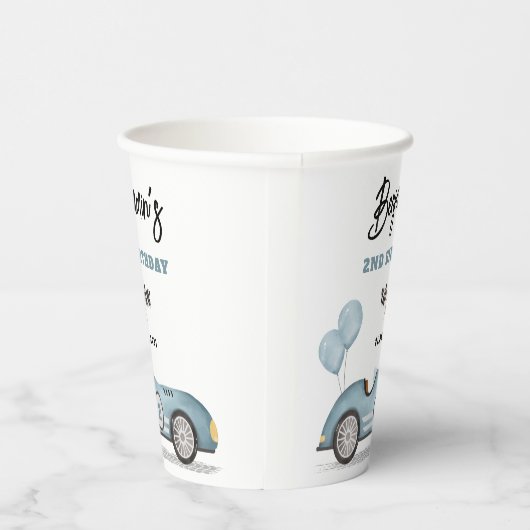  Blue Race Car Twee Fast Boy Verjaardagsfeest Papieren Bekers (Rechts)