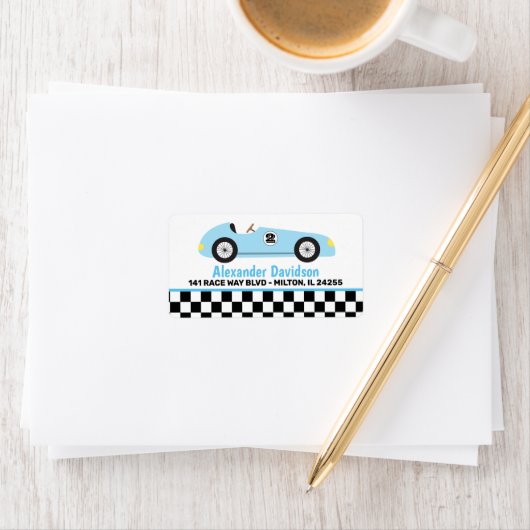 Blue Racecar Racing  Race Car Large Address Etiket (Insitu)