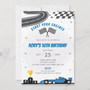 Blue Racing Car Anniversaire Fête Invitation