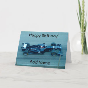 Blue Racing Car Birthday Kaart