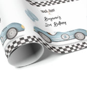  Blue Racing Car Twee Fast Boy 2e Verjaardag Cadeaupapier (Rol Hoek)
