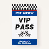Blue Racing Party Pit Crew VIP Pass Stop Badge (Achterkant)