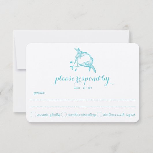 Blue Radiance Hummingbird Kiss Wedding RSVP (Devant)