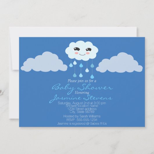 Blue Rain Cloud Baby shower Kaart (Voorkant)