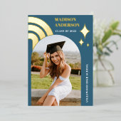 Blue Rainbow Arch and Stars Afstuderen Folie Uitnodiging (Staand Voorkant)