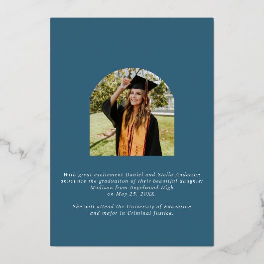 Blue Rainbow Arch and Stars Afstuderen Folie Uitnodiging (Achterkant)