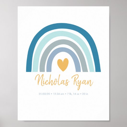Blue Rainbow Baby Personalized Birth Stats Poster (Voorkant)