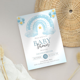 Blue Rainbow Baby shower Invitation Kaart