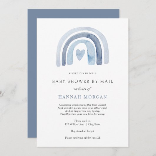 Blue Rainbow-Baby shower via Mail-uitnodiging Kaart (Voorkant / Achterkant)