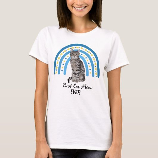 Blue Rainbow Best Gray Tabby Cat Mam T-shirt (Voorkant)