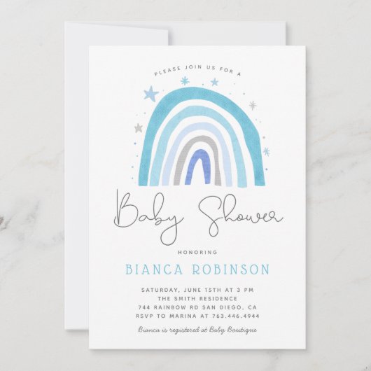 Blue Rainbow Boy Baby shower Kaart (Voorkant)