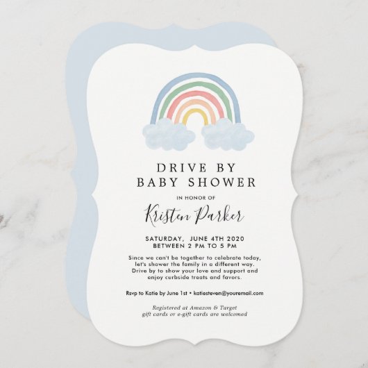 Blue Rainbow Drive By Baby Shower Invitations (Devant / Derrière)
