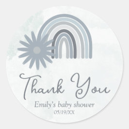 Blue Rainbow Dusty Blue Boho Baby shower Ronde Sticker