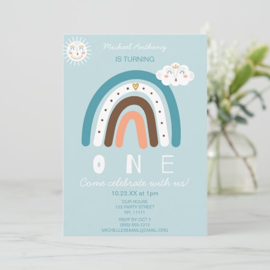 Blue Rainbow Invitation d'anniversaire (Debout devant)