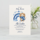 Blue Rainbow Lion Baby shower Kaart (Staand voorkant)