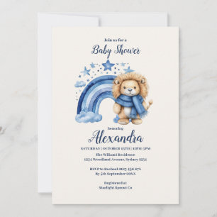 Blue Rainbow Lion Baby shower Kaart