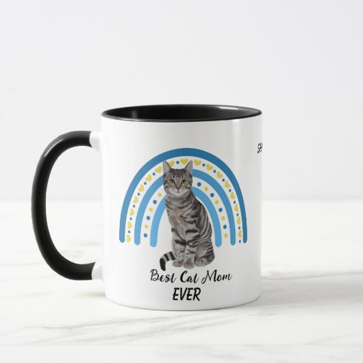 Blue Rainbow Meilleur Gris Tabby Chat Maman Mug (Gauche)