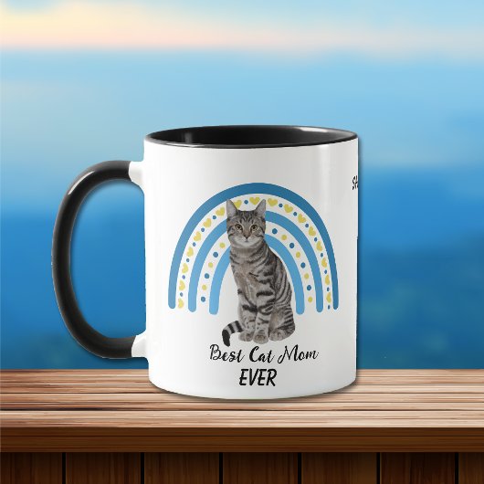 Blue Rainbow Meilleur Gris Tabby Chat Maman Mug