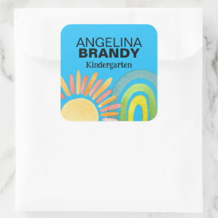 Blue Rainbow & Sun Eerste dag van de school Kinder Vierkante Sticker