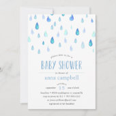 Blue Raindrops | Invitation Baby shower (Devant)