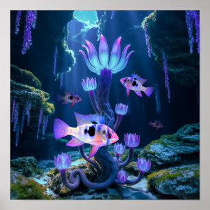 Blue Ram Cichlids Fantasy Surreal Aquarium Vis Poster