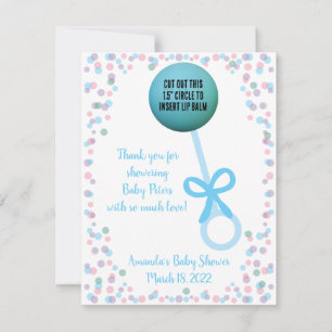 Blue Rattle EOS Lippenbalsem Baby shower Favor Kaart