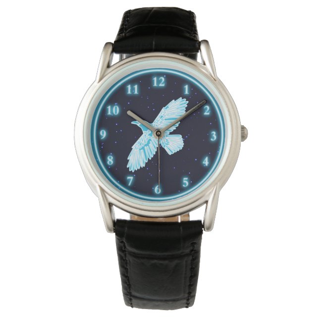 Blue Raven op sterren Horloge (Voorkant)
