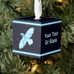 Blue Raven op sterren Kubus Ornament