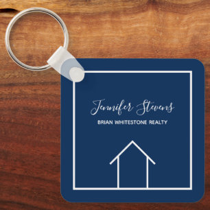 Blue Real Estate Company Custom Realtor Square Sleutelhanger