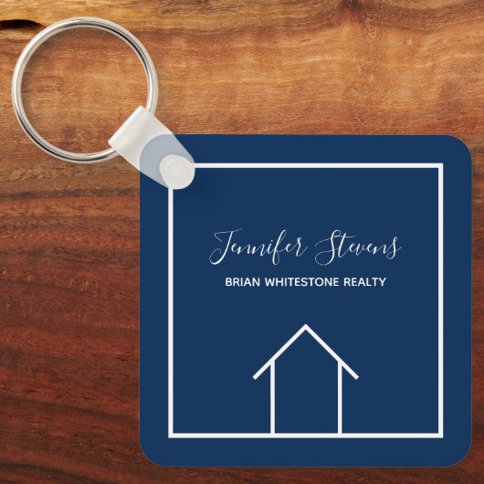Blue Real Estate Company Custom Realtor Square Sleutelhanger (Voorkant)
