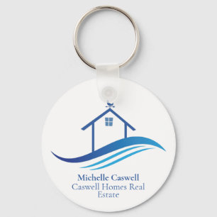 Blue Real Estate Company Home Moderne Logo Custom Sleutelhanger