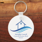 Blue Real Estate Company Home Moderne Logo Custom Sleutelhanger (Achterkant)
