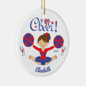 Blue Red Cheer Brunette Cheerleader - gepersonalis Keramisch Ornament (Rechts)