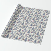 Blue & Red Christmas Santa Toile Cadeaupapier (Uitgerold)