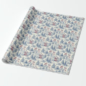 Blue & Red Christmas Santa Toile Cadeaupapier (Uitgerold)