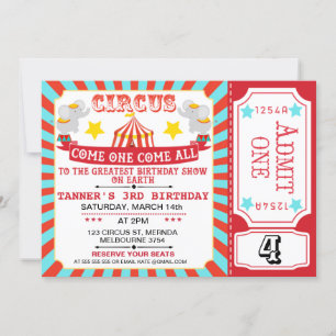 Blue Red Circus Ticket Circus Tent Birthday Kaart