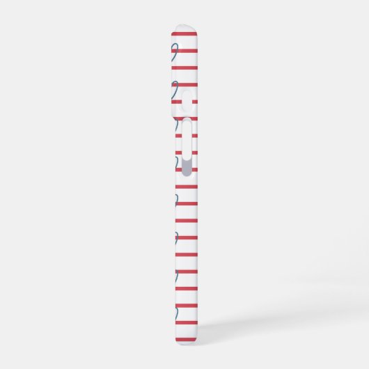 Blue Red Coastal Nautical Hearts Stripes Schattige iPhone 16 Hoesje (Linkerkant)