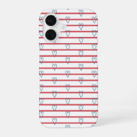 Blue Red Coastal Nautical Hearts Stripes Schattige