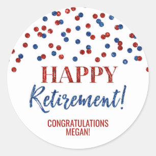 Blue Red Confetti Happy Retirement Ronde Sticker