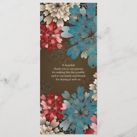 Blue Red & Cream Flowers Programme de mariage rétr (Dos)