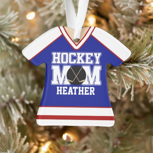Blue/Red Custom Hockey Mam Jersey Ornament (Boom)
