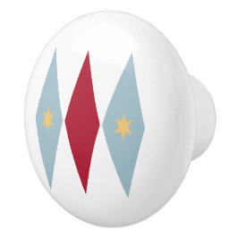 Blue Red Diamonds Cream Stars Mid Mod Keramische Knop