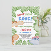 Blue Red Dinosaur Birthday-uitnodigingen Kaart (Staand voorkant)